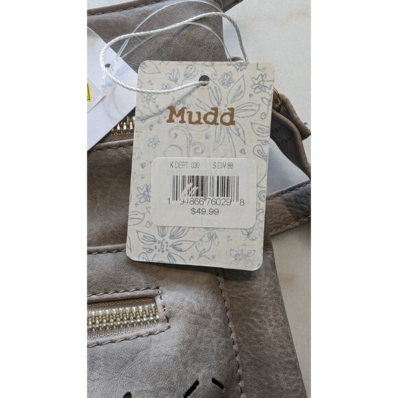 Mudd Women's Vegan Leather Grey Perforated Cross Body With Adjust Shoulder Strap - Picture 6 of 6